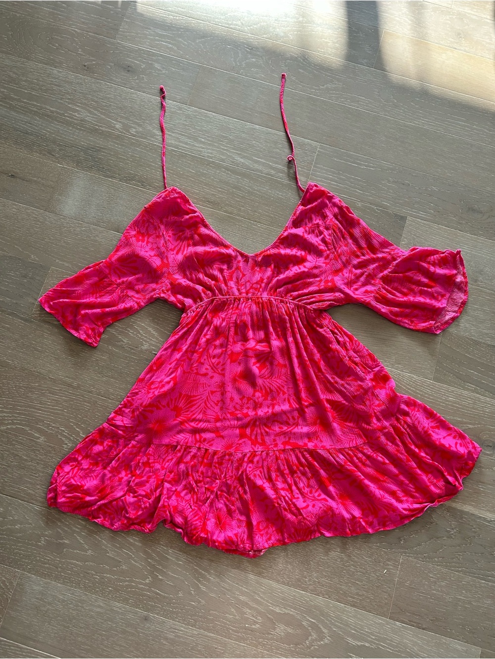 Raisins Fuchsia V-Neck Ruffled Mini Chemise